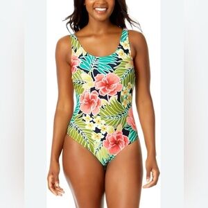 Hurley Floral One-Piece Swimsuit - Green‎ and Pink Size Medium